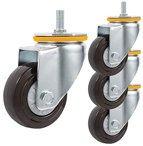 Suwooy Gummi Lenkrollen, 4 Stück Möbelrollen 100mm, Transportrollen Räder, Tragfähigkeit 336kg, Lenkrollen Mit Feststeller, Trolleyrollen, Ersatz Schwenkrollen, Schwerlastrollen,4Nobrakes-M14
