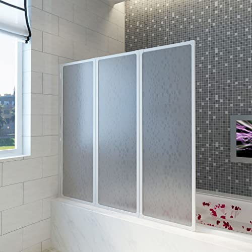 MOONAIRY Paroi de Douche à 3 Volets Rétractables, Pare Baignoire Rabattable Verre Transparent, Profilé alu Nature, Surface au Sol en Caoutchouc, 117 x 120 cm