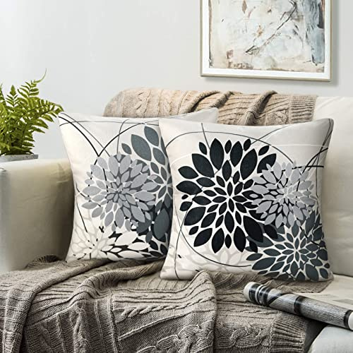 2er Set Kissen Bezug 50x50 Schwarz Grau Kissenbezüge Kissenbezug Geometrie Dahlie Blume Dekorative Kissenhülle Leinen Gartenkissen Kissenhüllen Für Wohnzimmer Sofa Auto Bauernhaus Dekoration