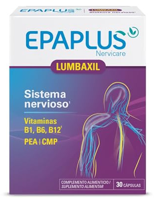 EPAPLUS Nervicare Lumbaxil con PEA 300 mg y CMP 5 mg, 30 Comprimidos | Complemento alimenticio con PEA, CMP y vitaminas B1, B6 y B12, que contribuyen al funcionamiento normal del sistema nervioso