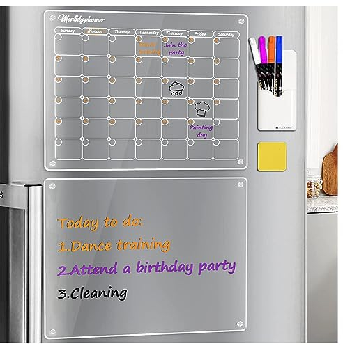 Alacritua Stundenplan Abwischbar, 43 X 30 cm, 2Pcs Acrylic Magnetic Fridge Board, Mit 4 Farbigen Markern 1 KüHlschrank-Radierer Und 1 Stifthalter Magnetischer Kalender KüHlschrank