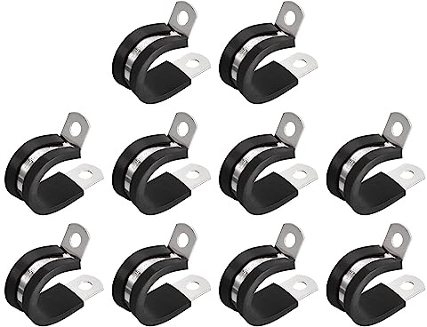 sourcing map 20Stk 11/16 (18mm) Rohrschellen Kabel Klemme 304 Edelstahl Gummi Gepolsterte Isolierklemme R Form Metall Klemme für Rohr Leitung Draht