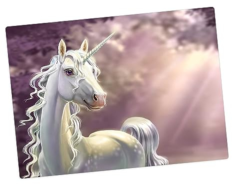 Tischset | Platzset abwaschbar – weißes Einhorn vor lila Hintergrund – 44 x 32 cm – aus hochwertigem Vinyl
