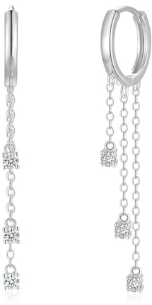 Bewenda Creolen Ohrringe Hängend Silber, 925 Sterling Silber Dangle Ohrringe mit Zirkonia, 58mm Lange Quaste Kette Ohrhänger Ohrringe, Hypoallergen Weißgold Tropfen Baumeln Ohrringe für Damen Mädchen