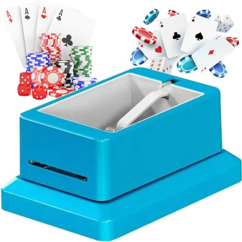 Automatic Card Dealer Shuffler Shuffler Blackjack Texas Hold'em Card Dealing Machine - Wiederaufladbar, 360° drehbar, 4 Decks, bis zu 8 Spieler - Vollautomatisch, Blau
