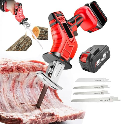 Sierra EléCtrica De Mano Para Huesos - Luz Led + 4 Hojas De Sierra, Sierra Alternativa InaláMbrica - BateríA De Litio De 6,0 Ah, Para Huesos, Carne, Madera, Metal, PláStico