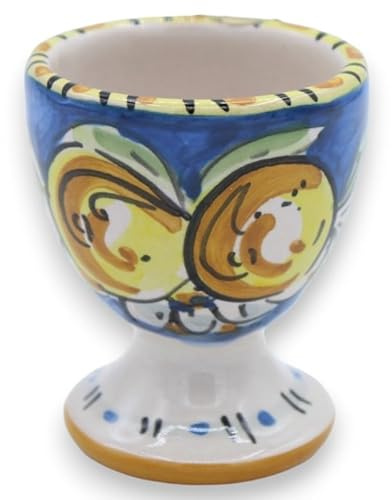 SICILIA BEDDA CAPACI Portauovo Sodo in Ceramica Caltagirone h 6 e Ø 5 cm ca. (1Unità) con 3 Opzioni Colore e Decoro Casuale - Blue