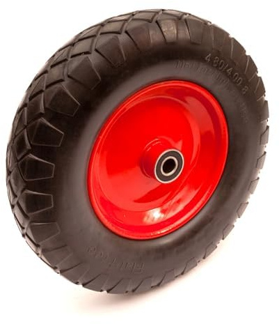 4.80/4.00-8 Wheel & 16 Inch Solid PU Tyre Metal Red 20mm Bearings 82mm Hub Wheelbarrow Garden Barrows Carts Trailers 150 kg Maximum Load