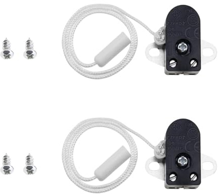 parallelower 2 Stück Zugschalter EIN/Aus Zugschalter mit schnur 250V / 2A für Lüfterpendelleuchten Schnurschalter Wandleuchte Kronleuchter Deckenventilator