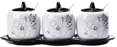 Zuccheriera Barattoli Spezie Set Di Contenitori Per Condimenti Set Di Scatole Per Condimenti In Ceramica Con Coperchio A Cucchiaio E Vassoio Per Condimenti Set Di Sale E Zucchero Cucina Domestica Bara