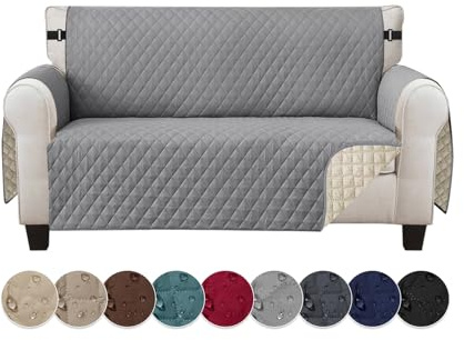 Jaotto Sofabezug 2 Sitzer wasserdichte Sofa Überzug mit Armlehnen Antirutsch Sofaschoner Sofaüberwurf Reversible Gesteppte Couch überzug für Haustiere Katzen Hunde,Blassgrau