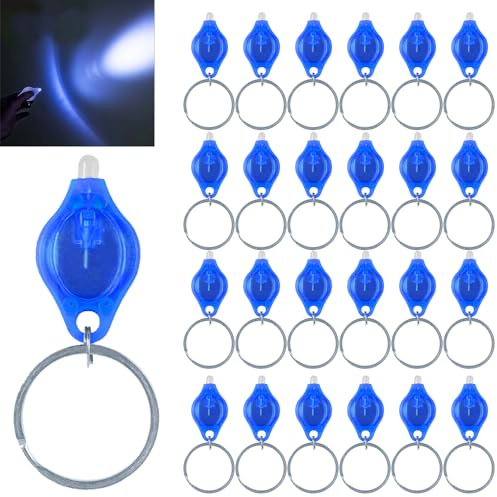 MODOAO Mini LED-nyckelring ficklampa, 24-pack bärbar ultraljust batteridriven blå ljusficklampa med nyckelring, för utomhus camping vandring och nödbelysning