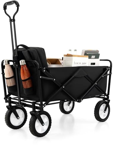GOPLUS Chariot de Plage Pliable, Chariot à roulettes 82 L, Tissu Oxford Résistant, 4 Roues Taille Compacte, Chariot Roulant, pour Courses, Pêche, Plage, Charge 86KG (Noir)