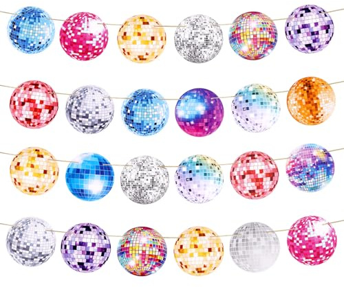 Lot de 4 Bannières de Fête à Boule Disco, Décorations de Fête des Années 70 Colorées Guirlande de Boules Disco à Suspendre Bannière pour Discothèque à Thème Fête d'Anniversaire Fournitures