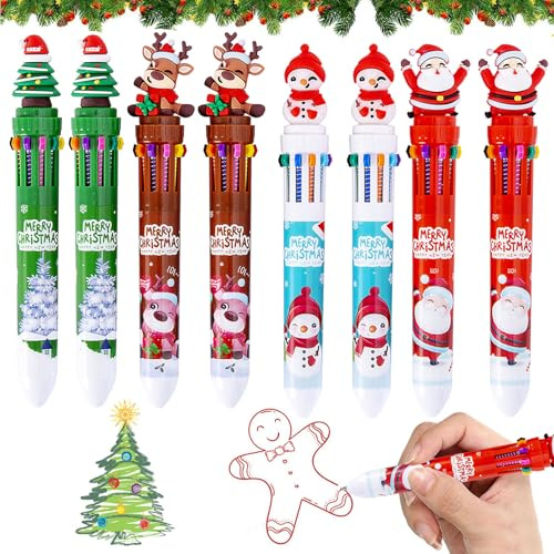8 Pezzi Penna a Sfera Natalizia, 10 In 1 Penne Multicolore Natalizie, Penna Natalizia, Penne a Sfera Natale Multicolore, Regalo Festa Natale, Gadget Natalizi Cancelleria Set Riempitivi per Sacchetti