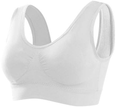Memoryee Sports Bras Women 1 Pack Set Plus Size for Large Breasts Non Wired Inserts Washable Padded Push Up Multipack Vest Crop Top for Yoga Running Jogging Gym White 5XL