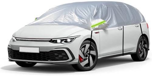 CICMOD Half Car Cover Universal Silver Windscreen Side Window Snow Frost Cover for Compact SUV Hacthback Fits Length Up to 440cm