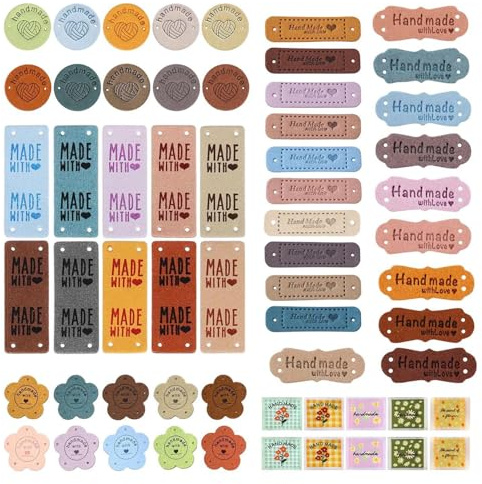 ZGDEIWGF Étiquettes Colorées 60 Pièces, Couture D'Étiquettes Faites À La Main, Matériel De Couture Fait À La Main, Étiquettes Décoratives, Accessoires Vestimentaires