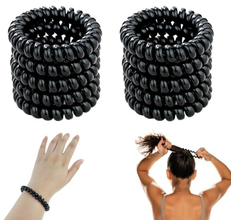 10 Stück Spiral Haargummis, Telefonkabel Haargummi Elastisch, Haarband No-Damage Haargummi Spirale, Haarband Telefonkabel für Mädchen und Damen (Schwarz)