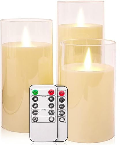 salipt Candele LED Fiamma Oscillante, Set di 3, Candela a Batteria Senza Fiamma con Timer e Telecomando, Candele Elettriche Effetto Reale, Diametro 7.6 cm, Altezza 10.2 12.7 15.3 cm