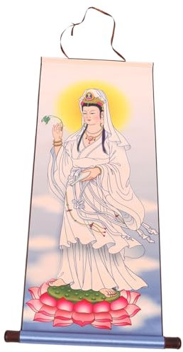 JEWEDECO Wandkunst Chinesische Scroll-wanddekor Religiöse Guanyin-malerei Orientalisches Wanddekor Raumdekor Wandbehang Wanddekorationen