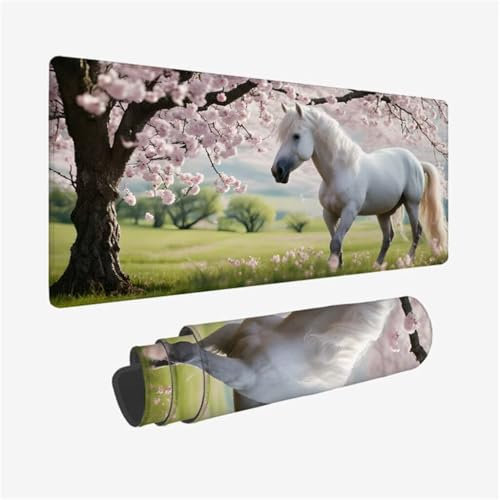 Alfombrilla Ratón XXL 1600x800x3mm,Alfombrilla Escritorio Caballo Mouse Pad,Alfombrilla Raton Blanco Alfombrilla Gaming Antideslizante Impermeable,Tapete Escritorio con Bordes Cosidos,Regalo Q1-230