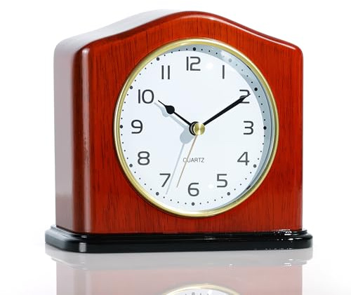 AYRELY® Kaminuhr aus Holz – Handgefertigte Tischuhr Vintage mit lautlosem Quarzwerk und Klavierlack-Optik, Elegante Standuhr für Wohnzimmer, Schlafzimmer, Büro oder als Geschenk