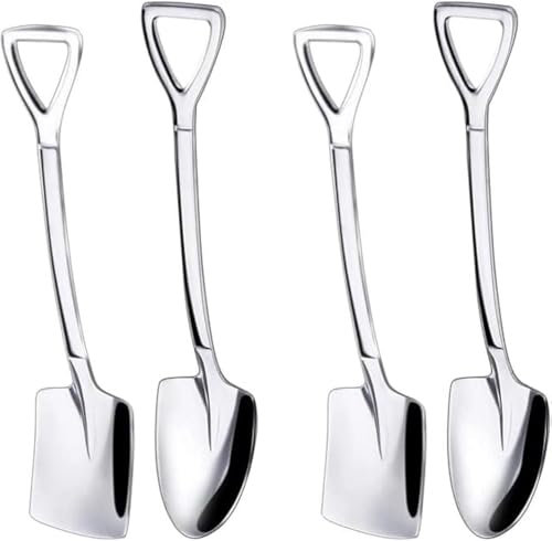 Set di 4 cucchiai da dessert in acciaio inox color argento, 12,2 cm, a forma di pala, cucchiai da gelato e frutta, per casa, cucina o ristorante