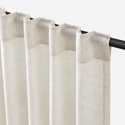 Natural Linen Curtains 84 Inch Length for Living Room 2 Panel Pocket Drape Light Filtering Semi Sheer Cream Country Rustic Farmhouse Boho Curtain Bedroom Pinch Pleated Look Ivory Color Back Tab