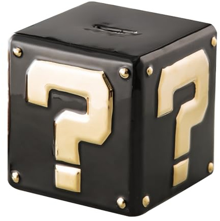 Yundu Keramik Spardose für Erwachsene & Kinder - Lustiges Sparschwein mit Goldenen Fragezeichen, 14x14x14cm Money Box für Münzen & Scheine (Dunkel)