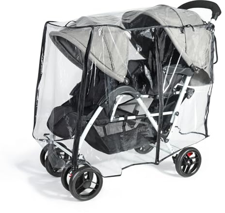 Orzbow Universal Twin Regenschutz für Zwillingswagen, Atmungsaktiv Zwillinge Kinderwagen Regenschutz mit Fenster, Geruchlos Regenschutz Doppelkinderwagen mit EVA, Bequemer Einbau, Transparent