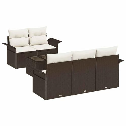 vidaXL 6-teiliges Garten-Sofa-Set mit Kissen in Braun aus Poly-Rattan – stylische, Moderne Sitzlösung für die Terrasse oder zum Entspannen drinnen und draußen. Modulares Gartenmöbel.