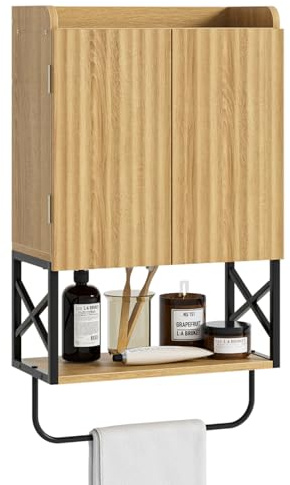 Apetaccat Armario de baño suspendido, botiquín de Madera con estantes Ajustables, Mueble de Pared Ahorra Espacio para baño, Cocina y salón, Color Roble, Estilo Moderno.