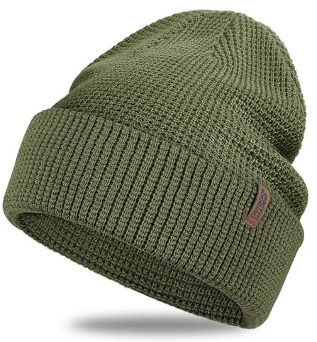 Outdoor Shaping Merino Wool Beanie Herren Damen - Warme Strickmütze mit Flip-Up Bündchen für Herren und Damen, Weiche Wintermütze mit Outdoor-Logo, Walkmütze Grau Schwarz