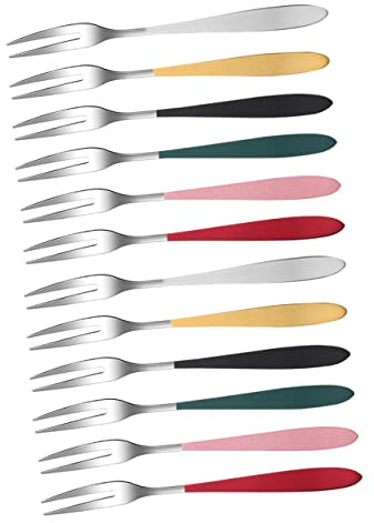 LIGIGWASH Tenedores Para Frutas y Postres 12 Piezas Acero Inoxidable 304 Multicolor Superficie Lisa Para Aperitivos Fiestas y Uso Doméstico