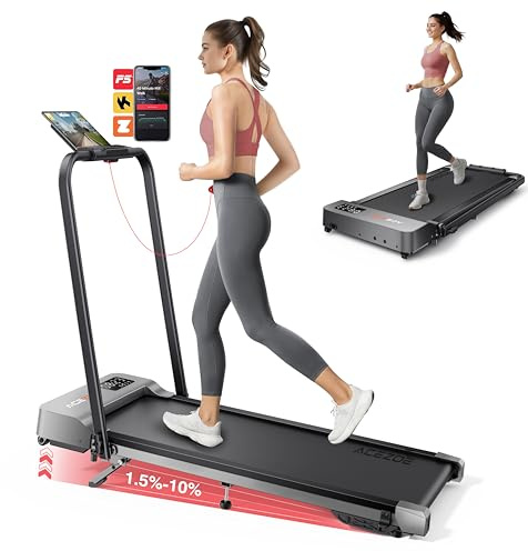 Walking Pad with 10% Incline and handle bar, 2 in 1 Treadmills for Home Foldable,Portable Under Desk Treadmill,Dual LED Display, APP & Remote, 135kg Capacity