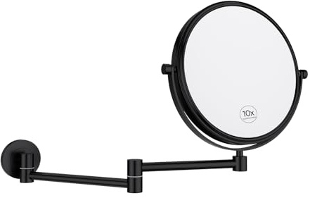 Nicesail Espejo de maquillaje de pared 10 x espejo de aumento negro para baño, espejo de maquillaje extraíble con aumento para montaje en pared, diámetro 20 cm