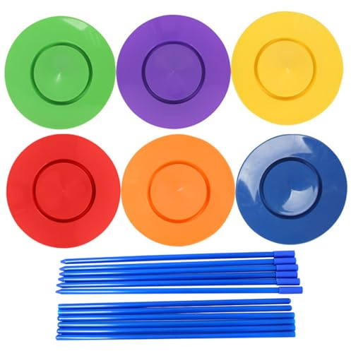 NASSMOSSE 6PCS Juggling Plates Plastic Rotating Balance Toy for Kids