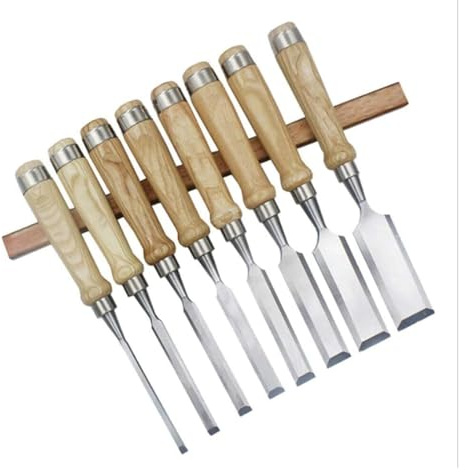 Juego de Cinceles para Tornear, Juego de cinceles for madera con mango for carpintería, paquete de 8 unidades