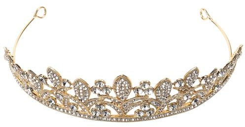 SMASOLO Tocado de Boda Barroco Dorado con Gemas de Imitación y Perlas Adorno para Novia Elegante Accesorio para el Cabello Adecuado para Bodas y Eventos Obsequios