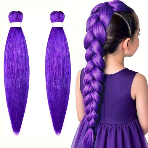 Aomig Rajout Cheveux Tressés Pré-étirés Violet, 2 Paquets 27 Pouces Meches Cheveux Extension Pre Stretched Braiding Hair Tresse Cheveux Synthétique Hair Hot Water Setting Crochet Extensions