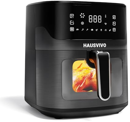 HAUSVIVO Friteuse à Air 6,5L | 1600W Airfryer Sans Huile avec Fenêtre Visible | 8 Programmes, Écran Tactile, Panier Antiadhésif, Compatible Lave-Vaisselle