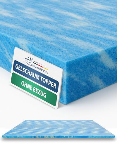 AM Qualitätsmatratzen Topper viscoelástico 80x220 sin Funda - Sobrecolchon Made in Germany - Cubre colchon 80x220 cm de Espuma de Gel Certificado Oeko Tex - Topper de Memory Foam de Gel para colchón