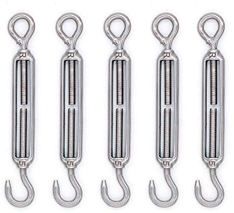 Eidoct 5 Pcs Stainless Steel 304 Turnbuckle Wire Rope Cable Tension (M5 Hook & Eye)