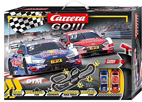 Carrera GO!!! DTM Master Class Rennstrecken-Set | 8.9m elektrische Rennbahn mit Ekströms & Rasts Audi RS 5 Spielzeugauto | mit 2 Handreglern & Streckenteilen | Für Kinder ab 6 Jahren & Erwachsene