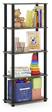 Furinno TURN-S-TUBE Book Shelf, 5-Tier Toolless Storage Shelves with Square Tubes, Shelving Unit for Organization and Storage for Living Room, Home Office, French Oak