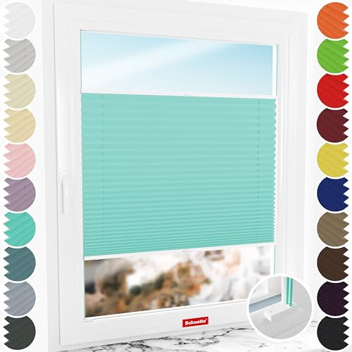 Schuette® Plissee mit Bohren zum Anschrauben ● Premium Kollektion: Blue Ocean (Türkis) ● 70x100cm (Breite x Höhe) ● Suprafix Faltrollo Befestigung ● Bequeme Rollo Montage inkl. Video