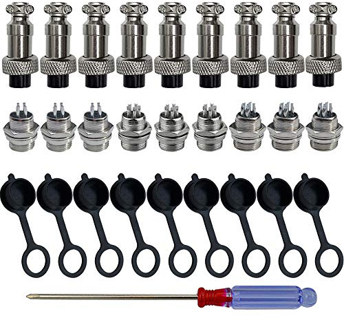 QitinDasen 9 Set GX12 Aviazione Spina Connettore, 5A 12mm Maschio Femmina Metallo Aviazione Spina Connettore, con Gomma Berretto e Cacciavite a Croce (4/5 / 6 Pin)