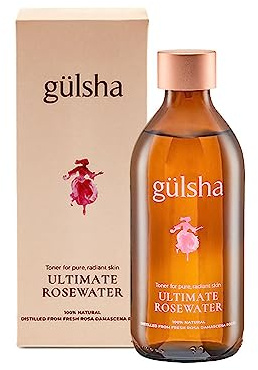 gülsha Agua de rosas Ultimate 200 ml, agua de rosas 100% pura de damascena rosa, tónico facial hidratante, adecuado para todo tipo de piel, cuidado facial natural