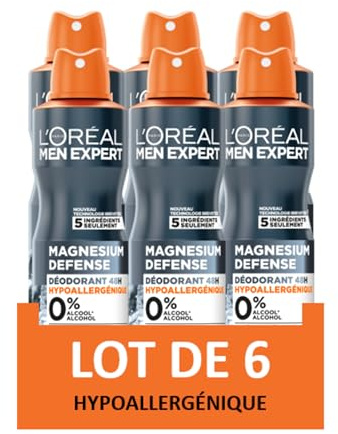 L'Oréal Paris Men Expert Magnesium Defense Desodorante Spray 48h Hipoalergénico 150 ml (paquete de 6)